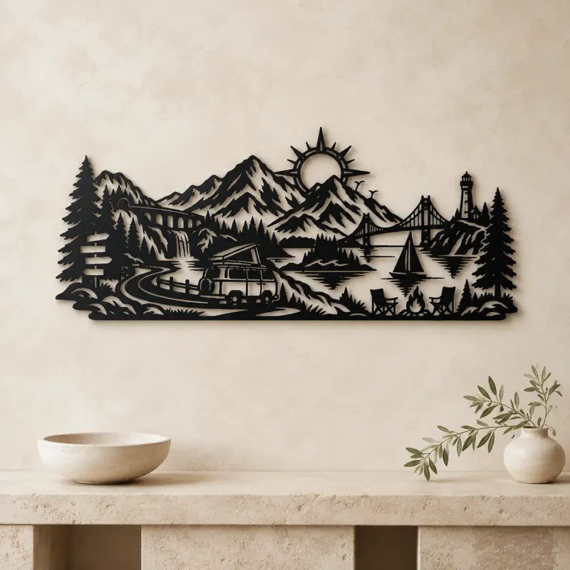 Mountain Camper Journey Metal Wall Art | Travel and City Wall Decor - lifestyle view 3
