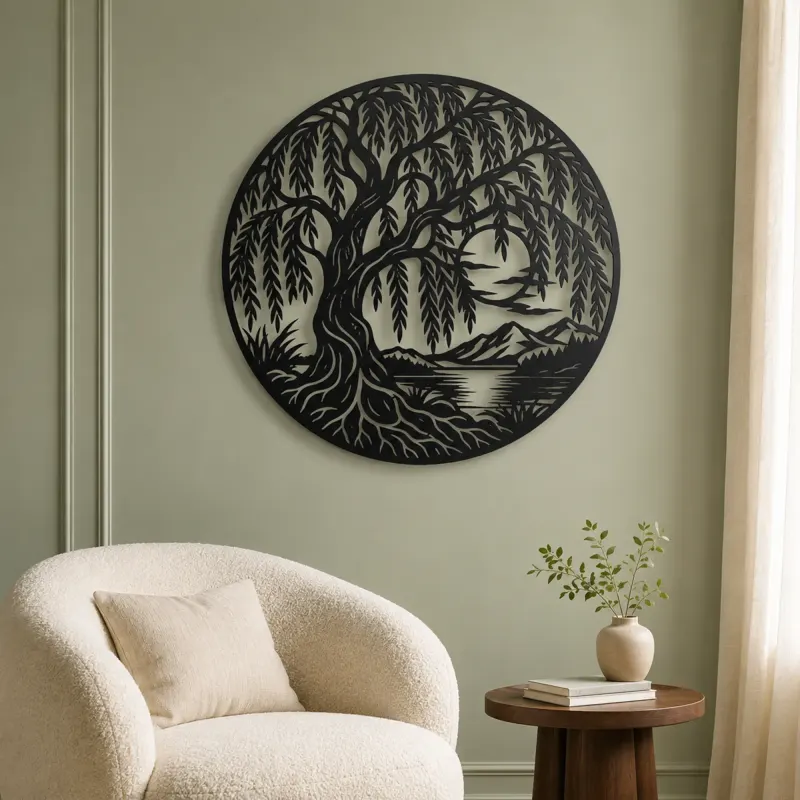 Willow Tree Moon Metal Wall Art | Botanical Metal Wall Decor - lifestyle view 2