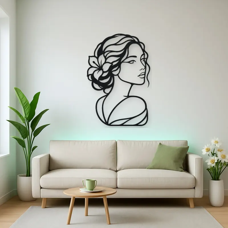 Calm Side Glance Metal Wall Art | Minimalist Woman Line Art