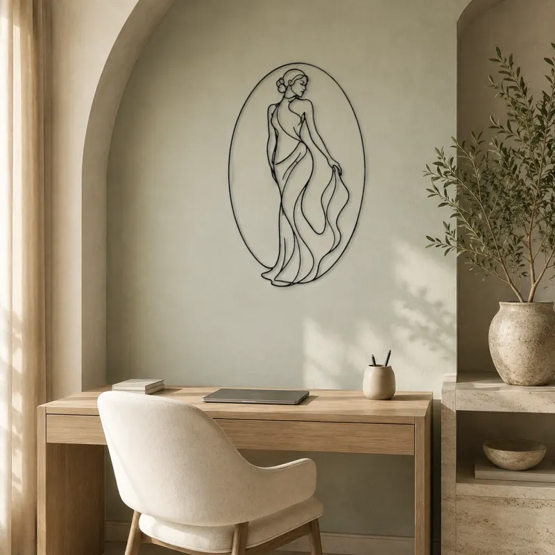 Woman in Oval Frame Metal Wall Art | Feminine Figure Wall Decor - lifestyle view 4