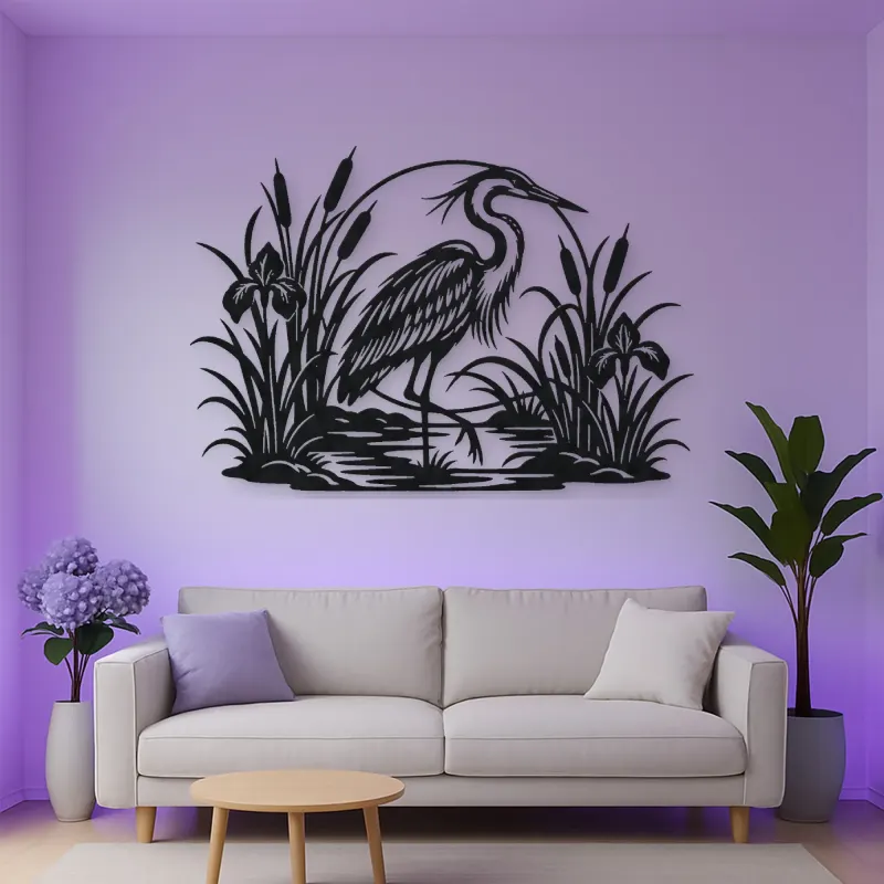 Heron Reed Garden Metal Wall Art | Wildlife Silhouette Decor