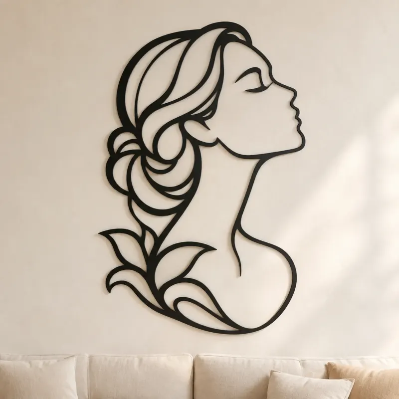 Cartel de metal personalizado de perfil de belleza minimalista | Arte lineal minimalista de mujer