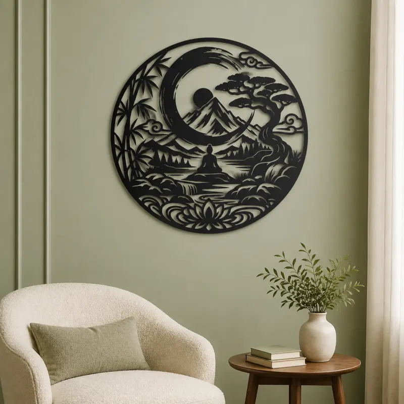 Zen Enso Mountain Metal Wall Art | Nature Silhouette Decor - lifestyle view 2