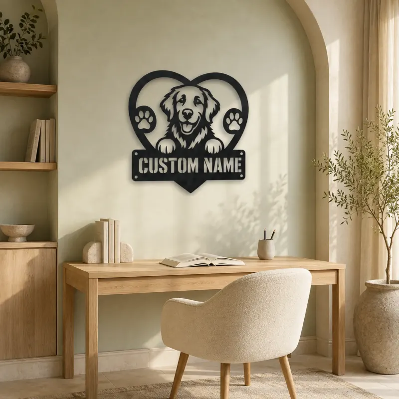 Personalized Retriever Dog Heart Metal Wall Art with Paw Prints - lifestyle view 4