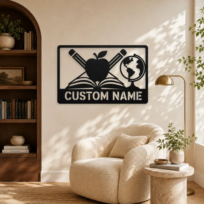 Personalized Teacher Metal Wall Art with Book and Apple - lifestyle view 5