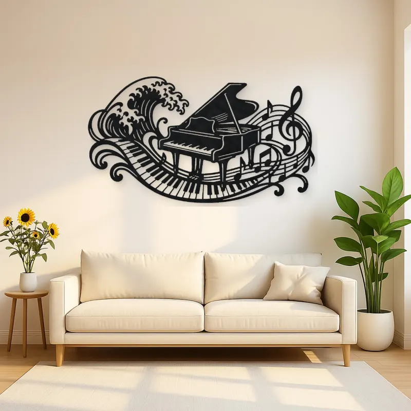 Piano Wave Keys Metal Wall Art | Music Room Wall Decor