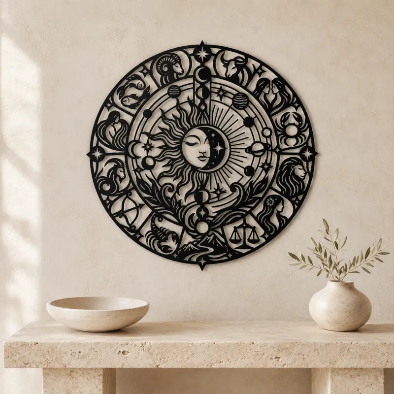 Zodiac Wheel Flow Metal Wall Art | Celestial Boho Wall Decor - lifestyle view 3