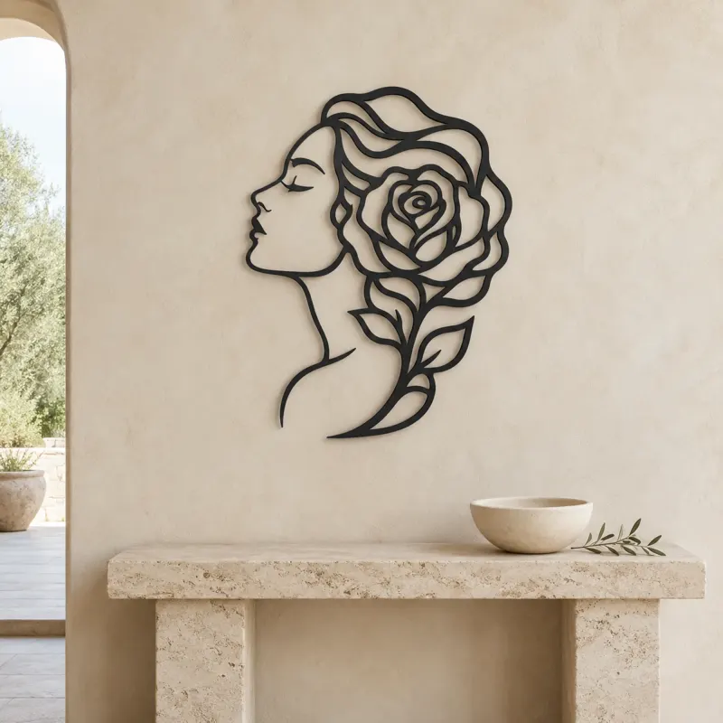 Rose Profile Muse Metal Wall Art | Minimalist Woman Line Art - lifestyle view 3