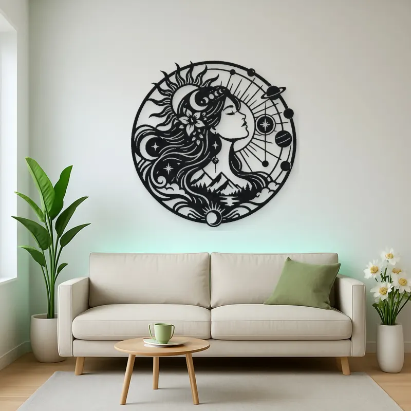 Celestial Woman Profile Metal Wall Art | Minimalist Woman Line Art