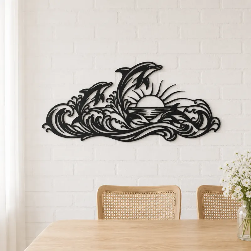 Dolphin Wave Dance Metal Wall Art | Coastal and Nautical Wall Decor - lifestyle view 4