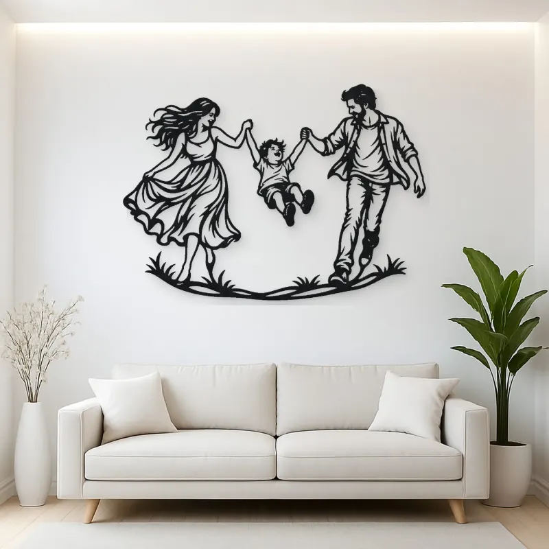 Parents Child Swing Metal Wall Art | Family Silhouette Decor