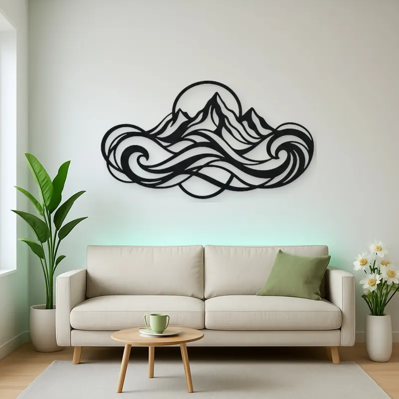 Fluid Mountain Waves Metal Wall Art | Nature Silhouette Decor