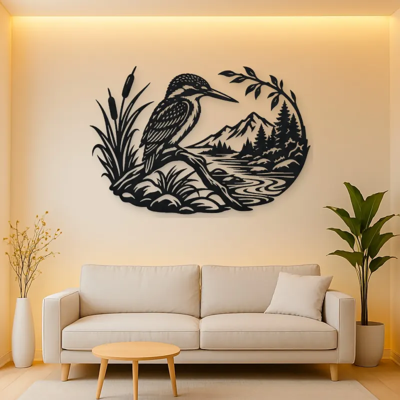 Kingfisher River Metal Wall Art | Wildlife Silhouette Decor