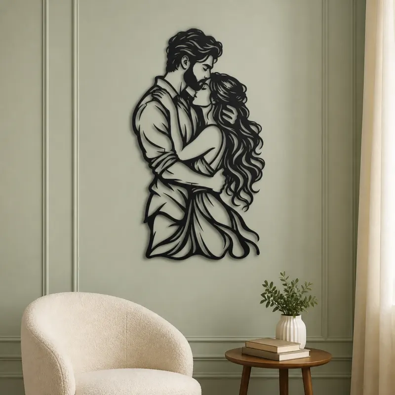 Tender Forehead Kiss Metal Wall Art | Romantic Couple Decor - lifestyle view 2
