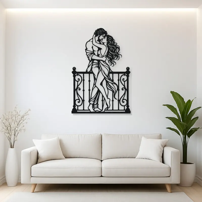 Balcony Embrace Metal Wall Art | Romantic Couple Decor