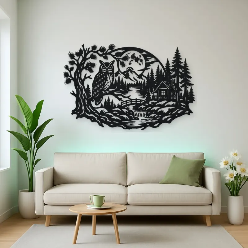 Owl Woodland Night Metal Wall Art | Wildlife Silhouette Decor