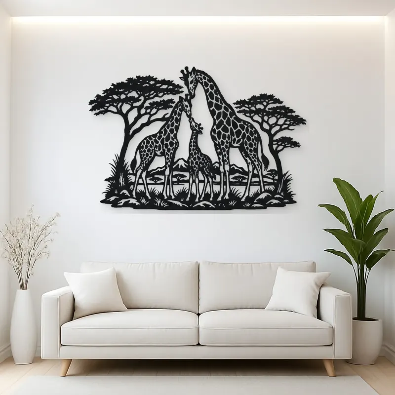 Giraffe Family Metal Wall Art | Wildlife Silhouette Decor