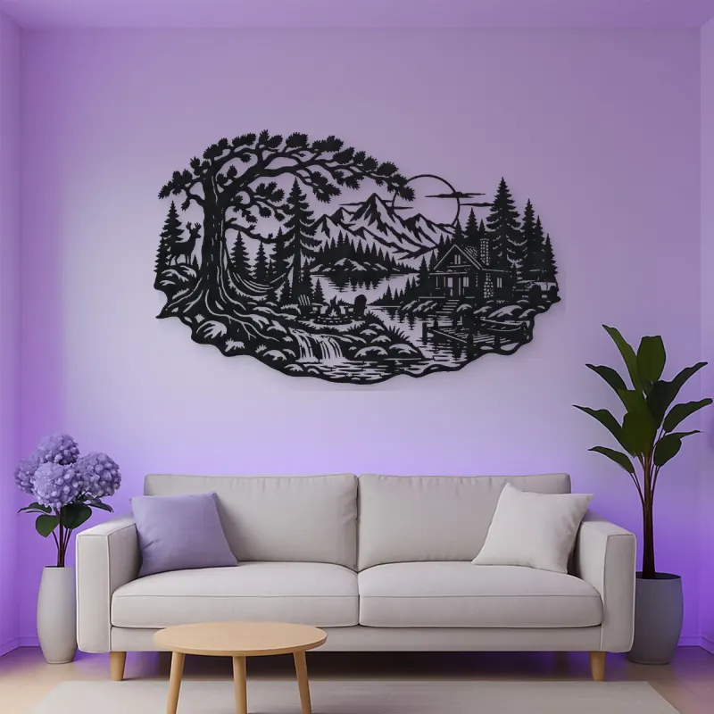 Forest Cabin Retreat Metal Wall Art | Nature Silhouette Decor