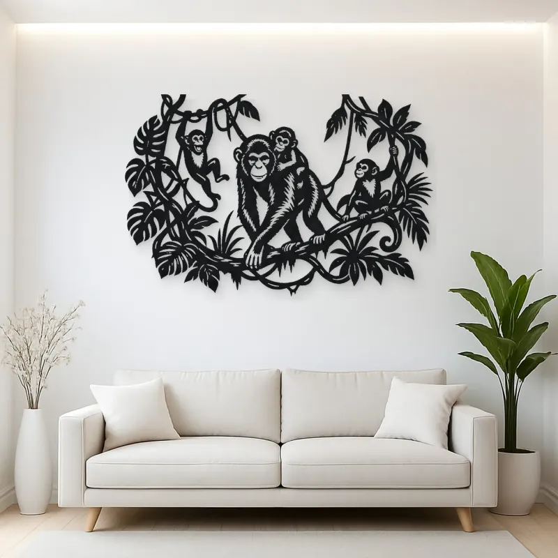 Monkey Jungle Vine Metal Wall Art | Wildlife Silhouette Decor