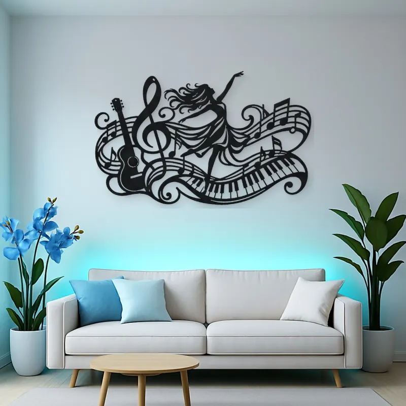 Dancing Treble Flow Metal Wall Art | Music Room Wall Decor
