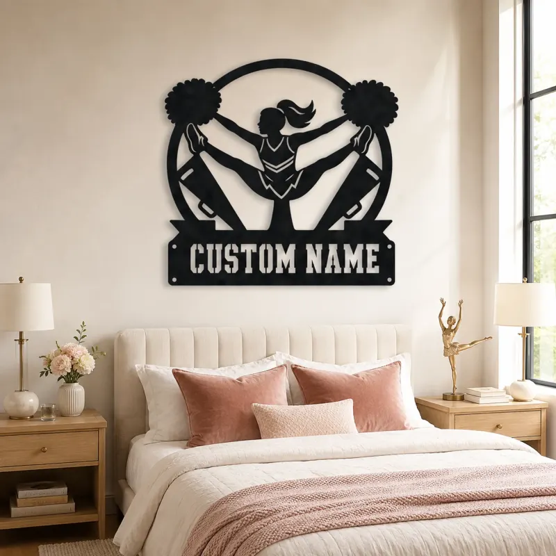 Personalized Cheerleader Metal Wall Art with Pom-Poms - lifestyle view 2