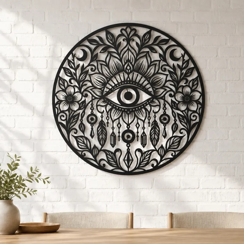 Evil Eye Floral Metal Wall Art | Spiritual Boho Metal Decor - lifestyle view 4