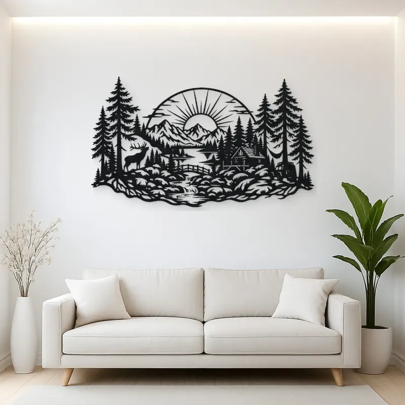 Forest Sun Arc Metal Wall Art | Nature Silhouette Decor