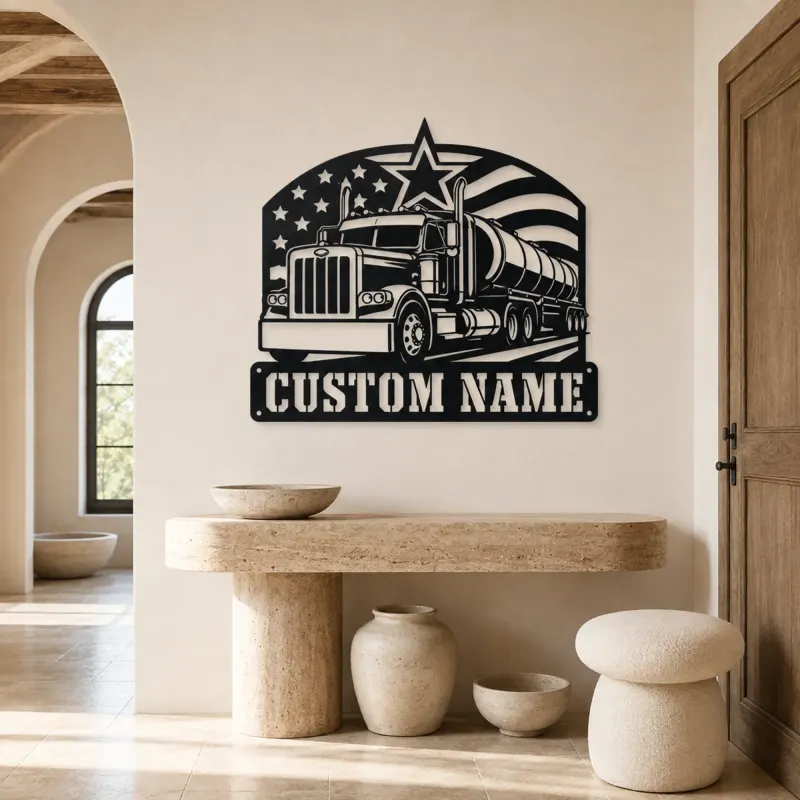 Personalized Tanker Semi Truck American Flag Metal Wall Art - lifestyle view 3