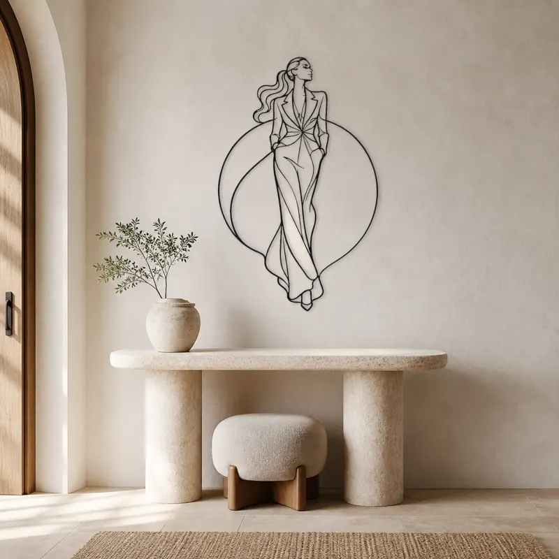 Sleek Ponytail Model Metal Wall Art | Fashion Figure Wall Decor - lifestyle view 3