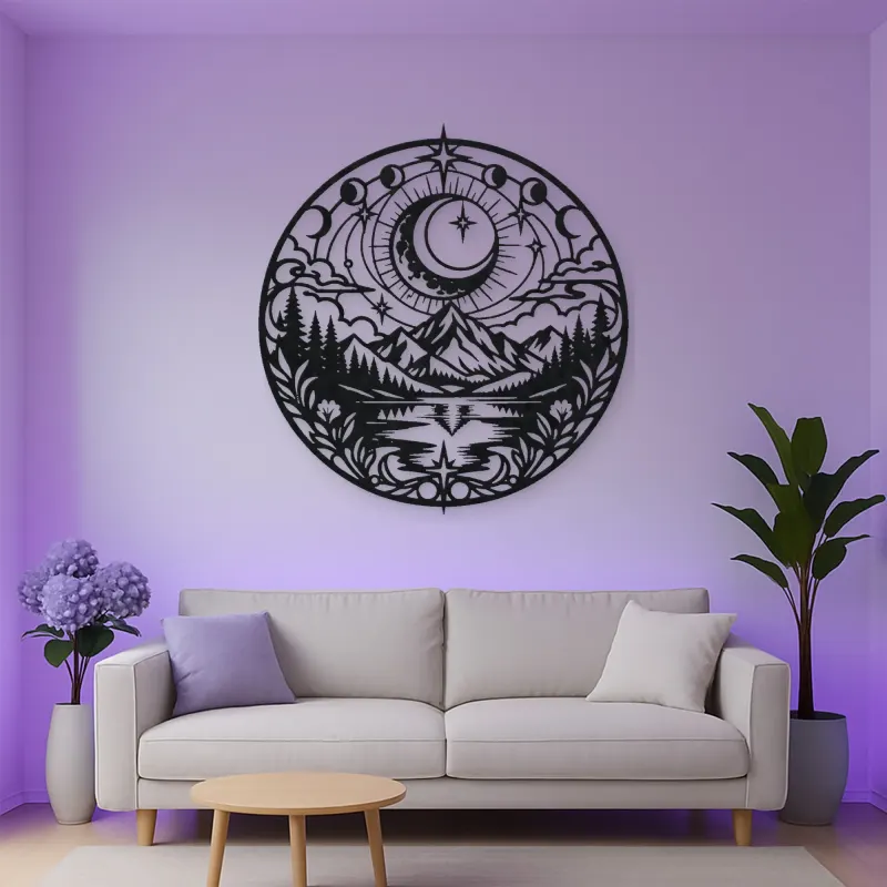 Moon over Mountains Metal Wall Art | Celestial Boho Wall Decor