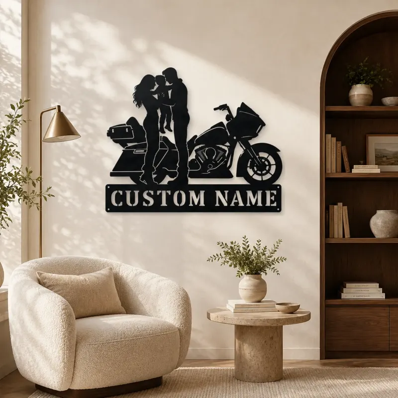 Personalized Touring Motorcycle Family of Three Metal Wall Art - lifestyle view 5
