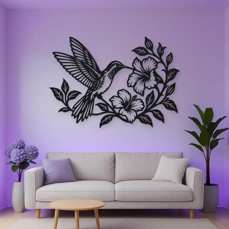 Hummingbird Blossom Metal Wall Art | Wildlife Silhouette Decor
