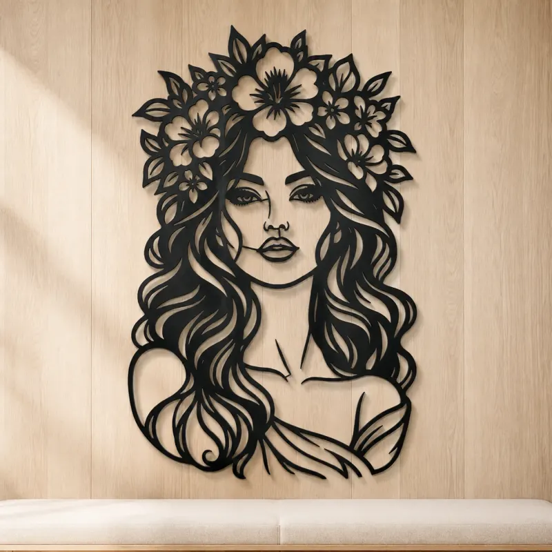 Floral Crown Muse Metal Wall Art | Minimalist Woman Line Art - lifestyle view 5
