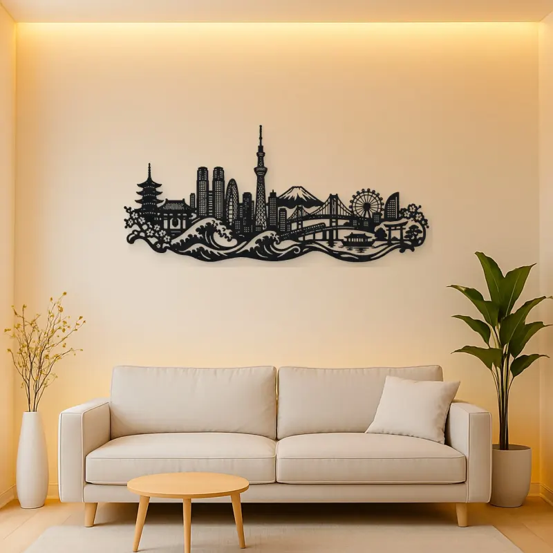 Tokyo Skyline Wave Metal Wall Art | Travel and City Wall Decor