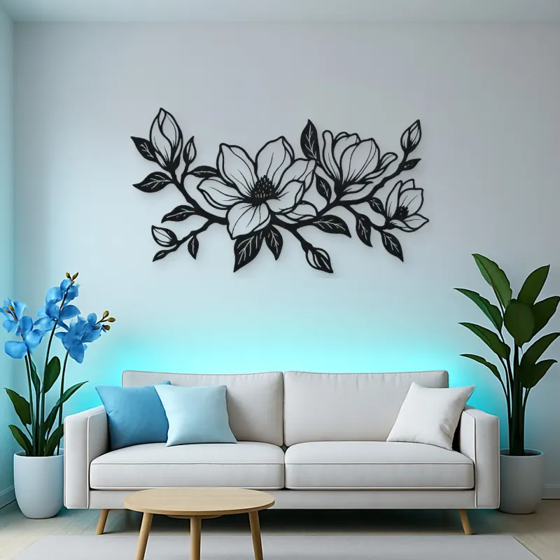 Magnolia Branch Metal Wall Art | Botanical Metal Wall Decor