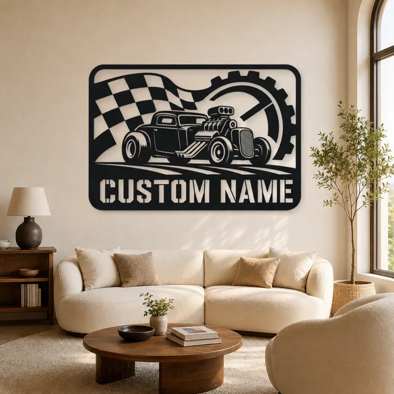 Décoration murale en métal personnalisée voiture de course hot rod