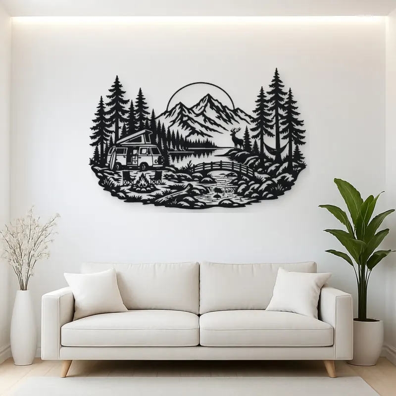 Camper Van Forest Metal Wall Art | Travel and City Wall Decor