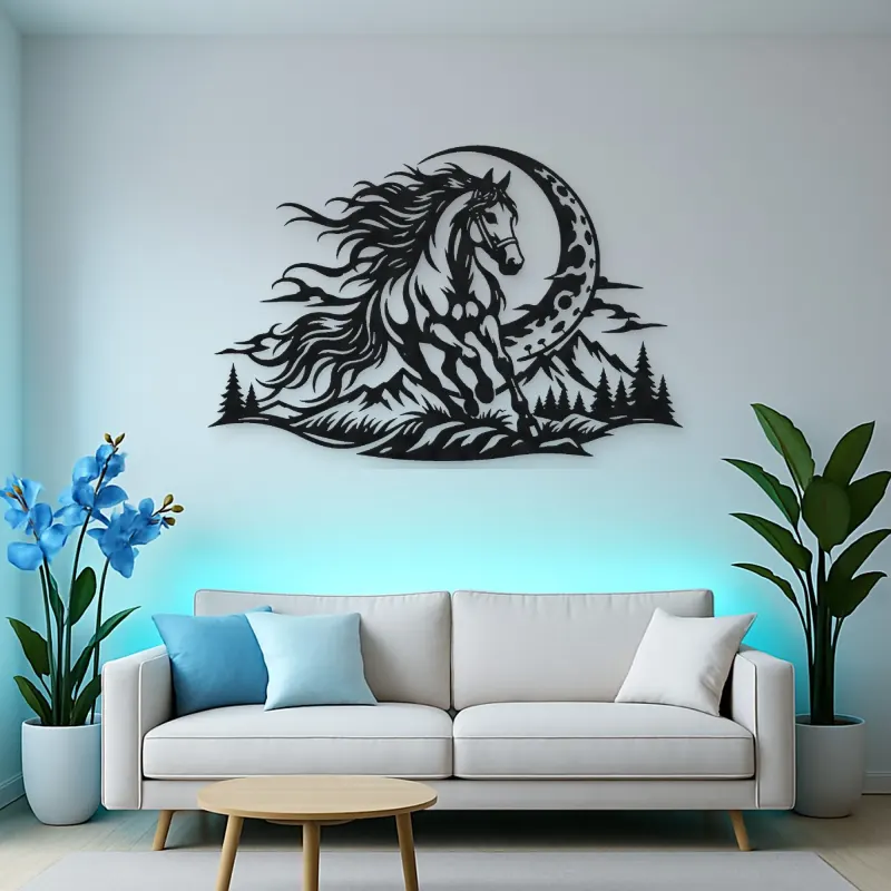 Horse and Moon Arc Metal Wall Art | Equestrian Wall Decor