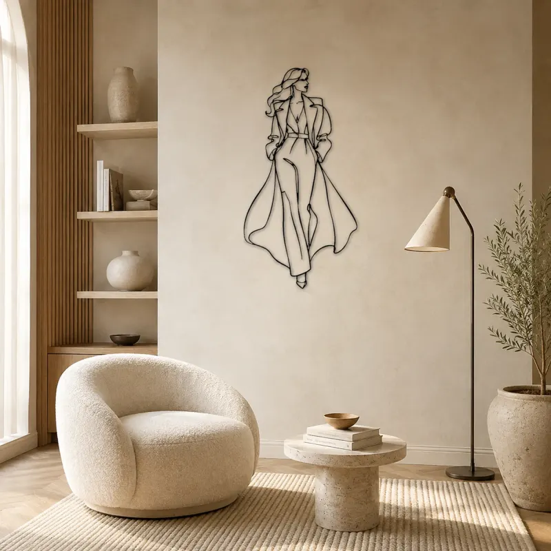 Long Coat Silhouette Metal Wall Art | Fashion Figure Wall Decor - lifestyle view 5