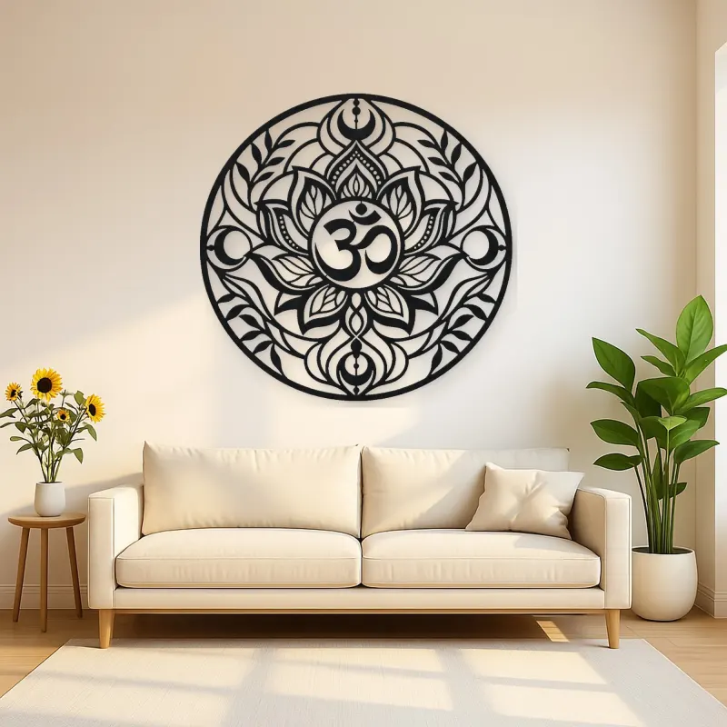 Om Lotus Circle Metal Wall Art | Botanical Metal Wall Decor