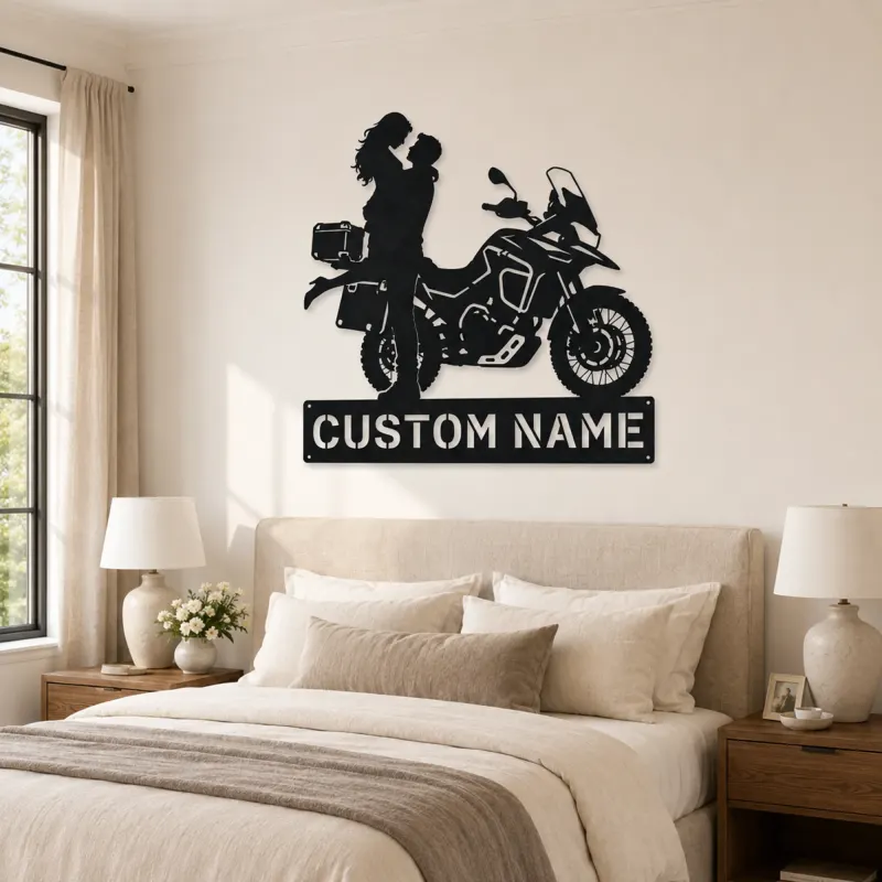 Personalized Adventure Motorcycle Couple Metal Wall Art - lifestyle view 2