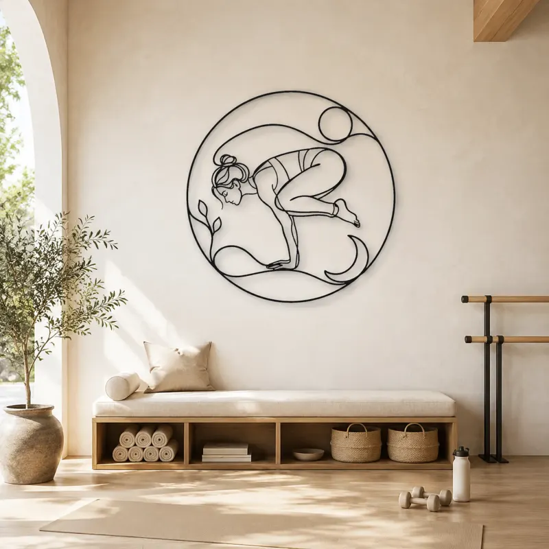 Décoration murale en métal Crow Pose Balance | Décor mural pour le yoga et la méditation