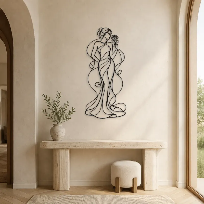 Standing Rose Muse Metal Wall Art | Botanical Woman Wall Decor - lifestyle view 3