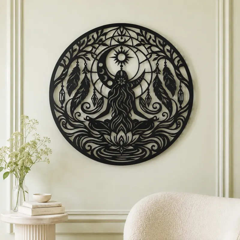 Feather Moon Flow Metal Wall Art | Celestial Boho Wall Decor - lifestyle view 2