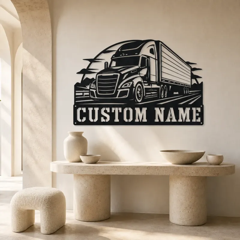 Personalized Modern Semi and Box Trailer Metal Wall Art - lifestyle view 3