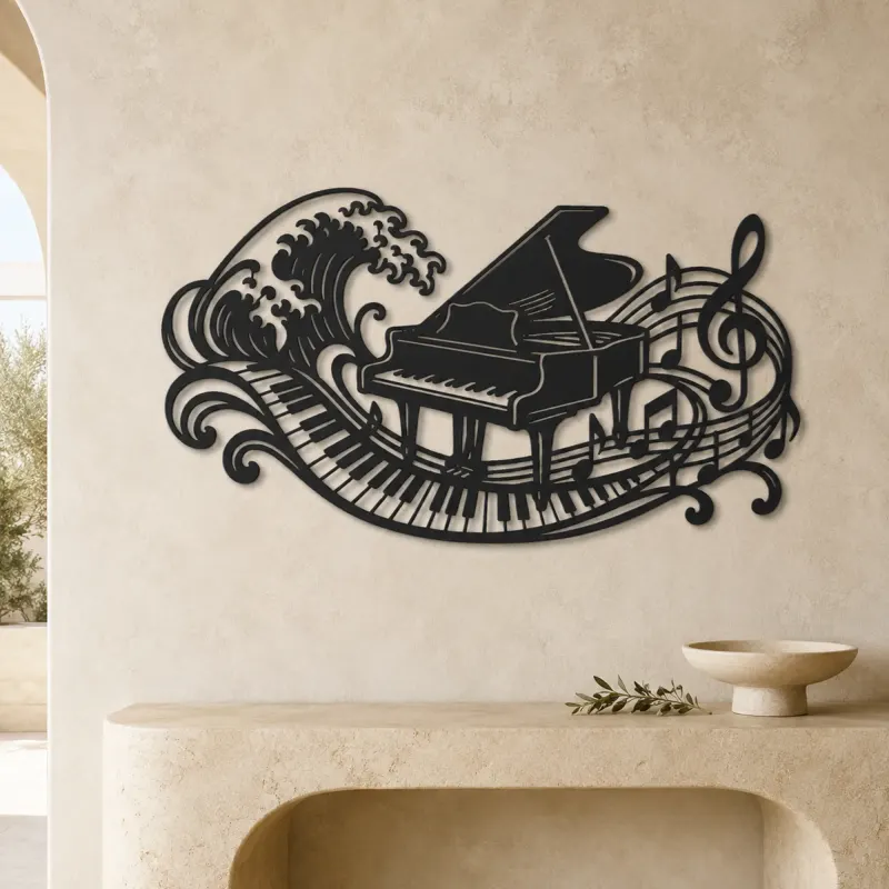 Piano Wave Keys Metal Wall Art | Music Room Wall Decor - lifestyle view 3