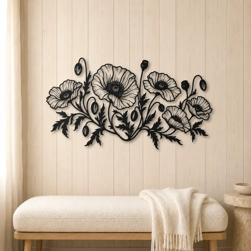 Poppy Field Line Metal Wall Art | Botanical Metal Wall Decor - lifestyle view 5