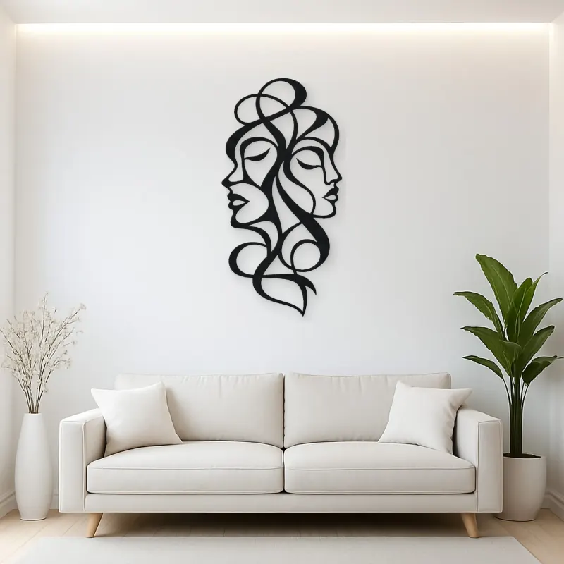Abstract Face Fusion Metal Wall Art | Minimalist Woman Line Art