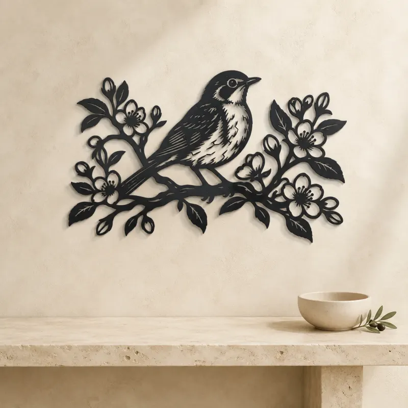 Robin Spring Branch Metal Wall Art | Wildlife Silhouette Decor - lifestyle view 3