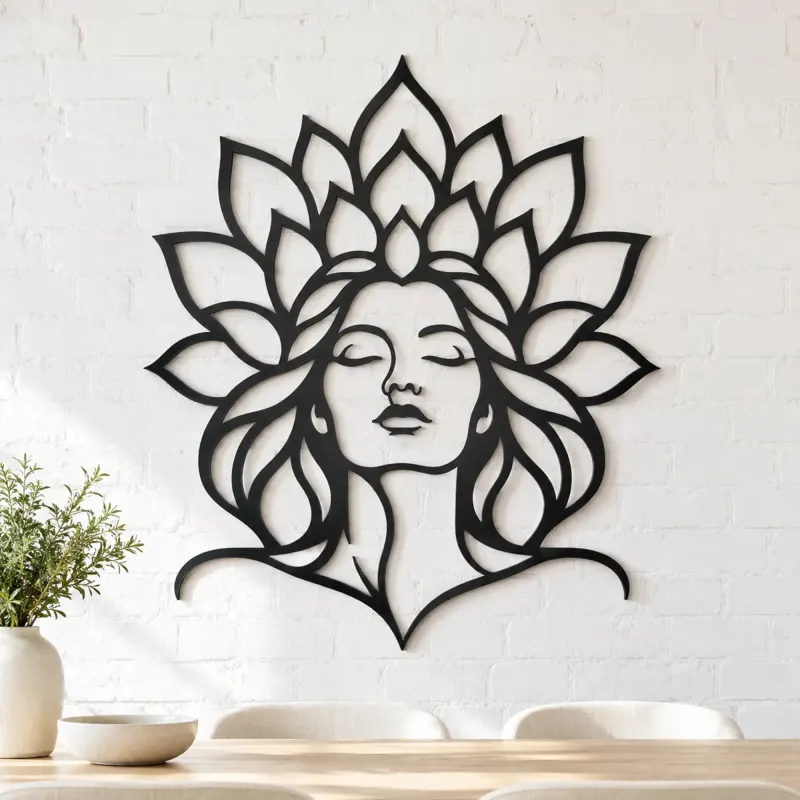 Lotus Face Muse Metal Wall Art | Minimalist Woman Line Art - lifestyle view 4